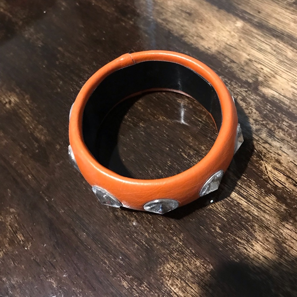 Leather and Rhinestone Bangle - Picture 2 of 2